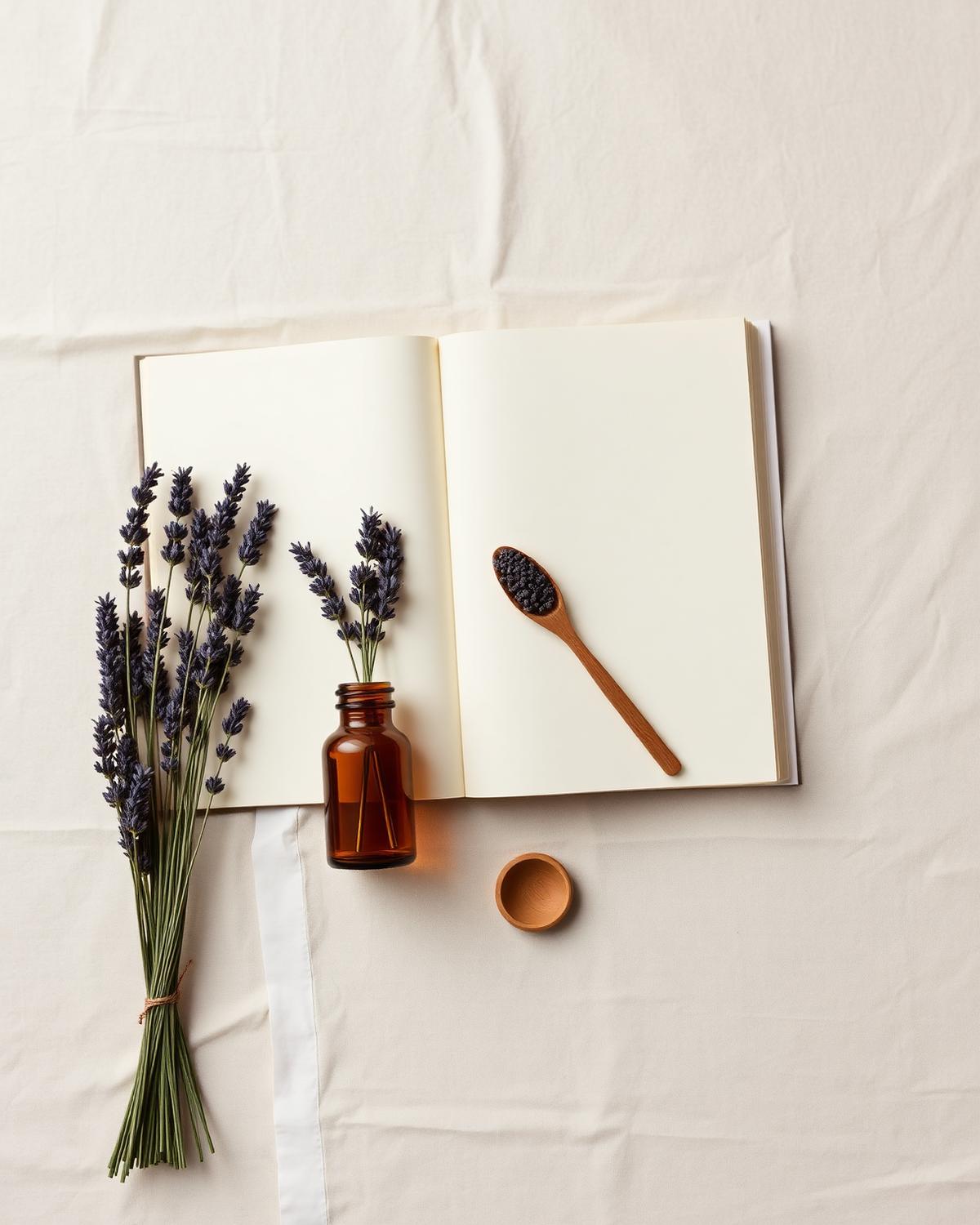 Libro abierto con lavanda